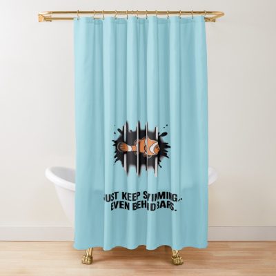 Finding Nemo Just Keep Swimming Even Behind Bars Shower Curtain